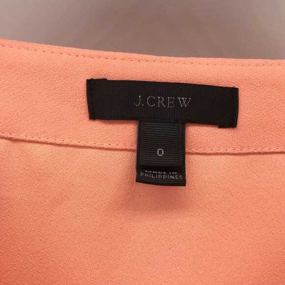 J. Crew Top Womens 0 Orange Drapey Crepe Faux Wrap V Neck H2847 Balloon Sleeve - Picture 2 of 12